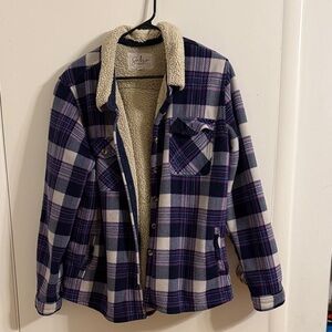 Soho Plaid Teddy Jacket - Purple and Cream